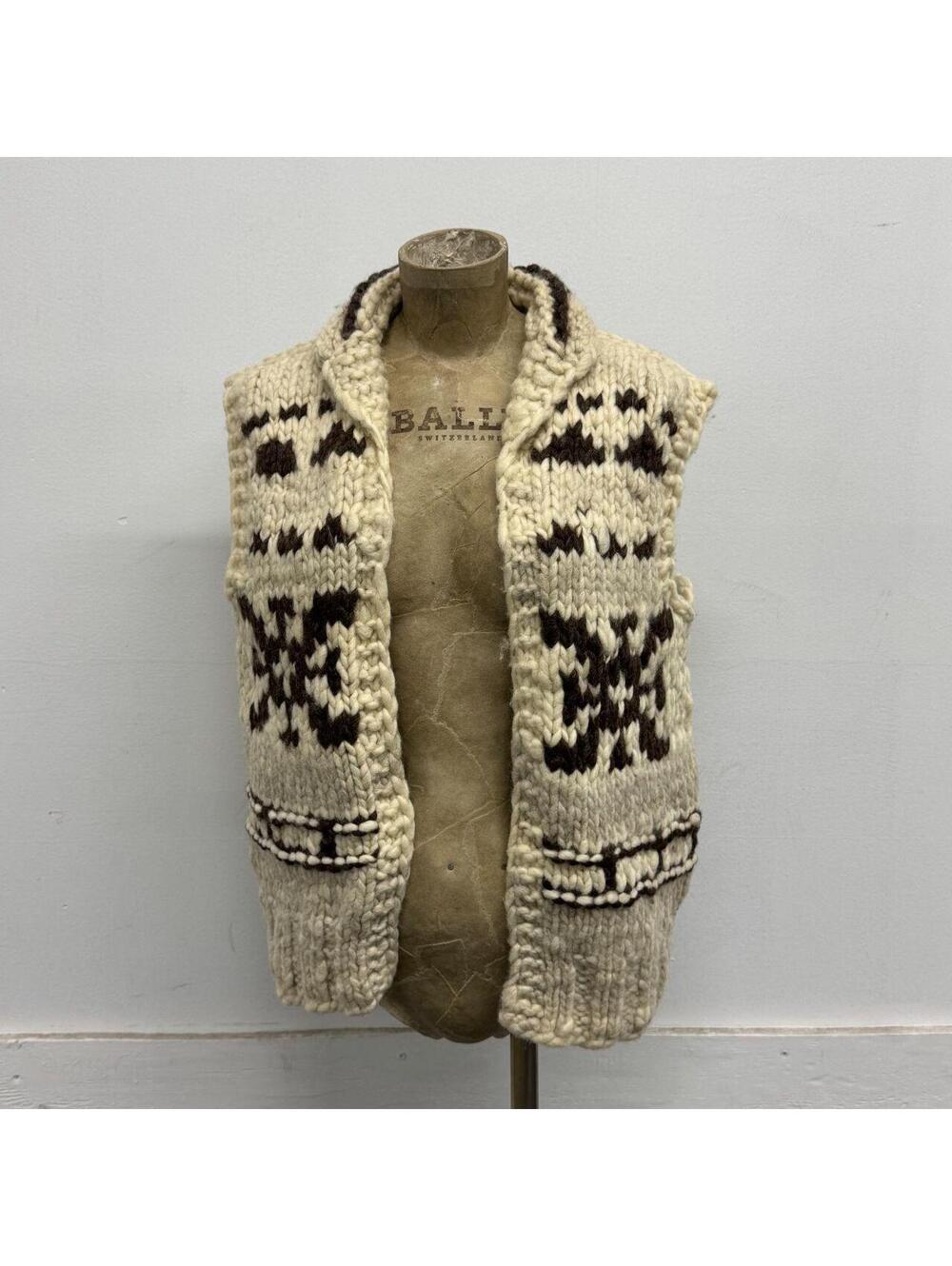 Vintage Cowichan Style Hand-Knit Chunky Wool Bird / Eagle Vest